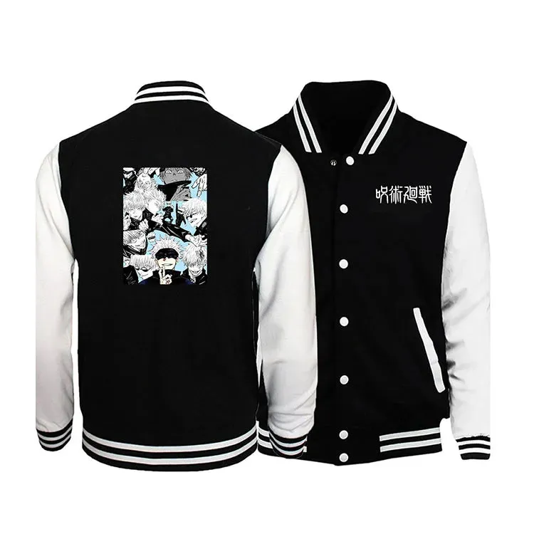 Japanese anime Jujutsu Kaisen Gojo Satoru Baseball Uniform Jacket Men Hip Hop Clothing Fleece Warm Sportswear Oversized Coat