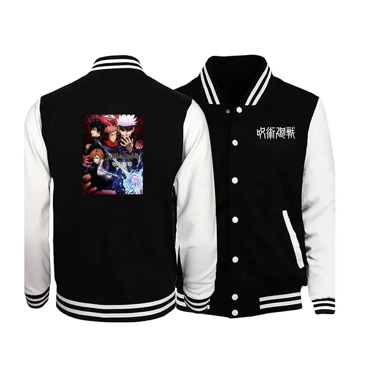 Japanese anime Jujutsu Kaisen Gojo Satoru Baseball Uniform Jacket Men Hip Hop Clothing Fleece Warm Sportswear Oversized Coat