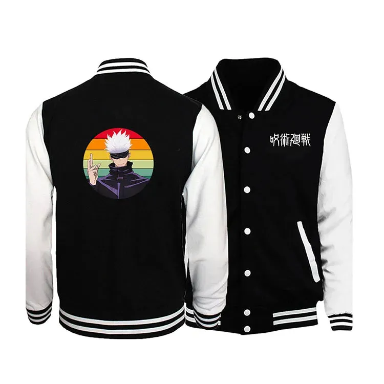 Japanese anime Jujutsu Kaisen Gojo Satoru Baseball Uniform Jacket Men Hip Hop Clothing Fleece Warm Sportswear Oversized Coat
