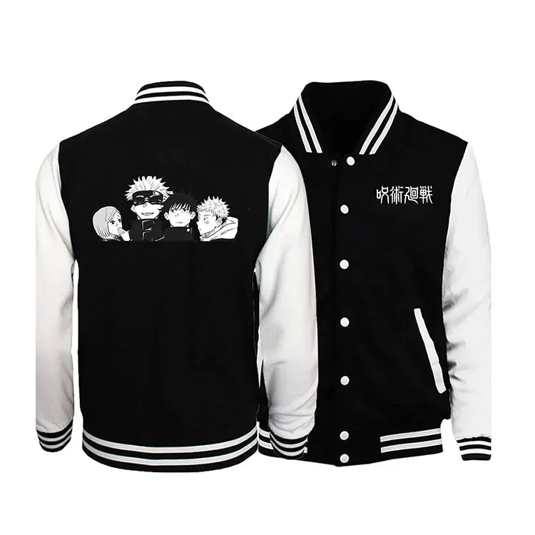 Japanese anime Jujutsu Kaisen Gojo Satoru Baseball Uniform Jacket Men Hip Hop Clothing Fleece Warm Sportswear Oversized Coat