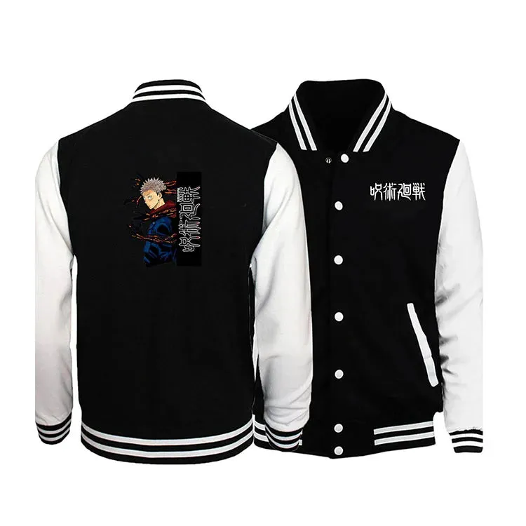 Japanese anime Jujutsu Kaisen Gojo Satoru Baseball Uniform Jacket Men Hip Hop Clothing Fleece Warm Sportswear Oversized Coat