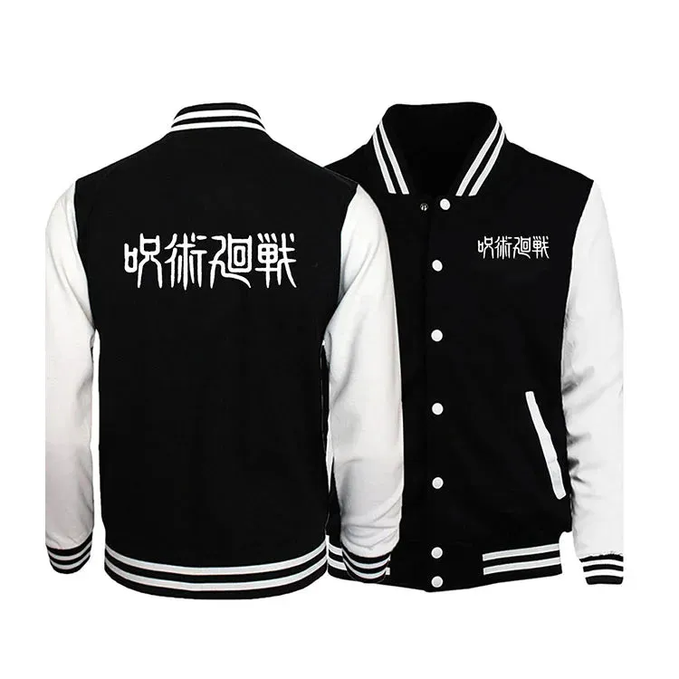 Japanese anime Jujutsu Kaisen Gojo Satoru Baseball Uniform Jacket Men Hip Hop Clothing Fleece Warm Sportswear Oversized Coat