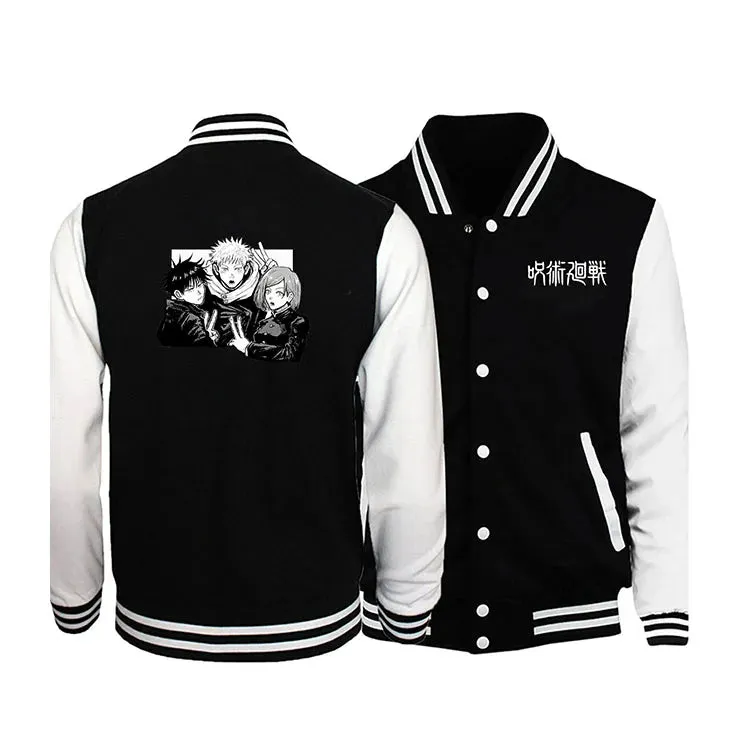 Japanese anime Jujutsu Kaisen Gojo Satoru Baseball Uniform Jacket Men Hip Hop Clothing Fleece Warm Sportswear Oversized Coat