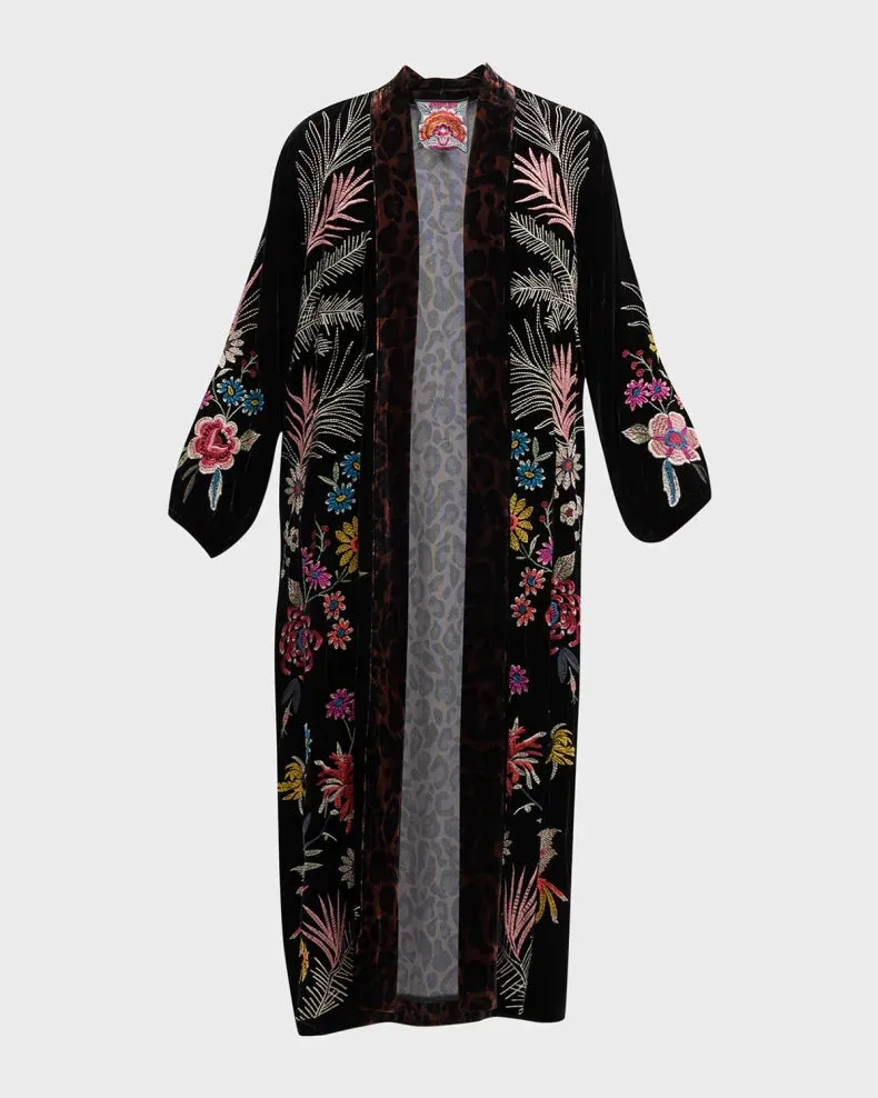 Johnny Was Tiarei Velvet Bishop Sleeve Kimono Coat Floral Embroidery Black New