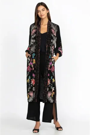 Johnny Was Tiarei Velvet Bishop Sleeve Kimono Coat Floral Embroidery Black New