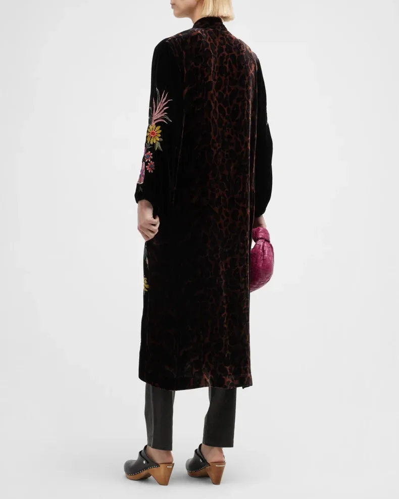 Johnny Was Tiarei Velvet Bishop Sleeve Kimono Coat Floral Embroidery Black New