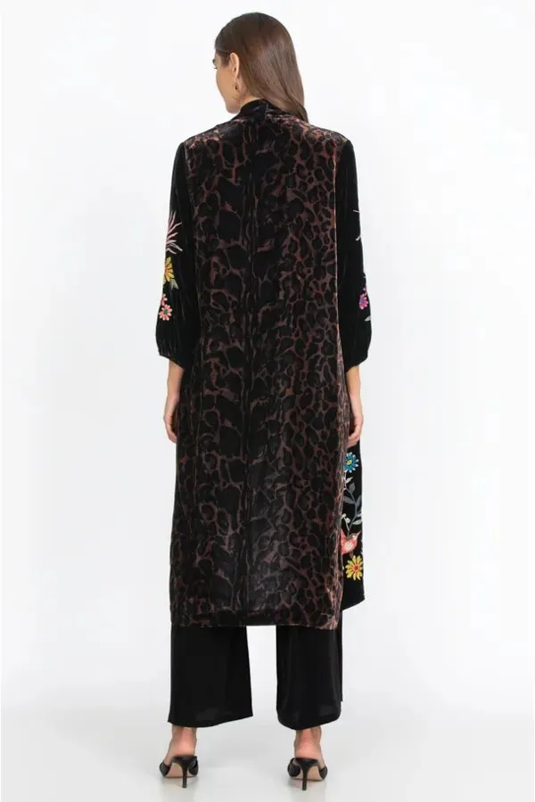 Johnny Was Tiarei Velvet Bishop Sleeve Kimono Coat Floral Embroidery Black New