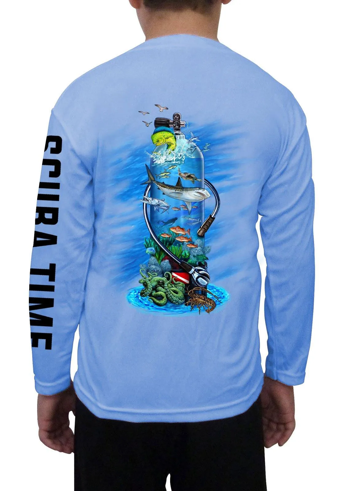 Kid's UPF 50 Long Sleeve Microfiber Moisture Wicking Performance Fishing Shirt Scuba Tank