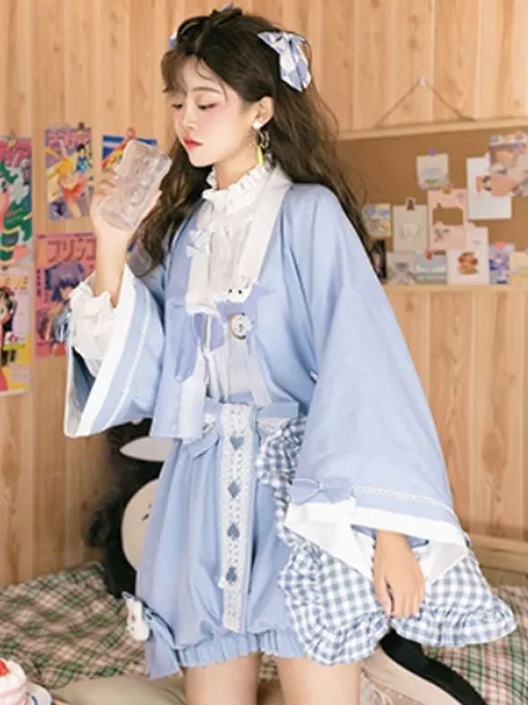 Kimono Lolita Coats Light Sky Blue Bows Polyester Overcoat Coat Summer Lolita Outwears