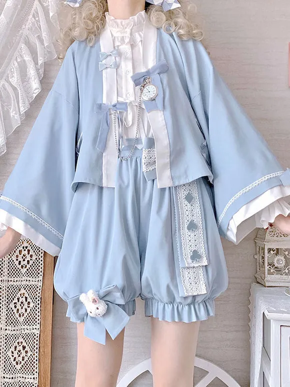 Kimono Lolita Coats Light Sky Blue Bows Polyester Overcoat Coat Summer Lolita Outwears
