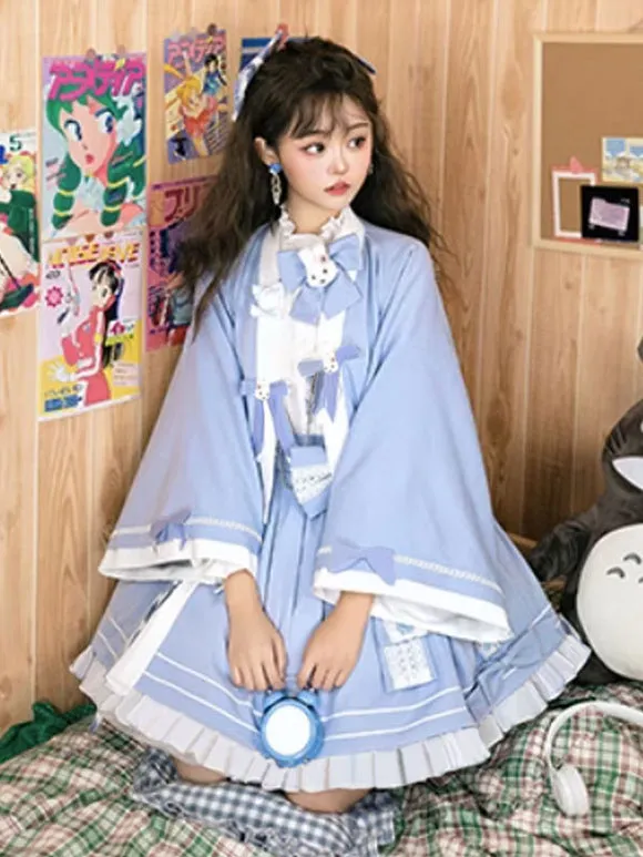 Kimono Lolita Coats Light Sky Blue Bows Polyester Overcoat Coat Summer Lolita Outwears