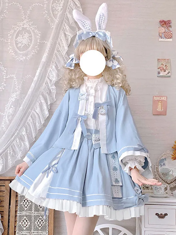 Kimono Lolita Coats Light Sky Blue Bows Polyester Overcoat Coat Summer Lolita Outwears