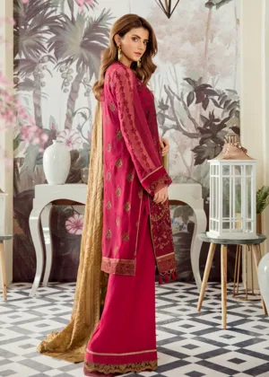 Latest embroidered organza and chiffon dress in carmine red color # P2421