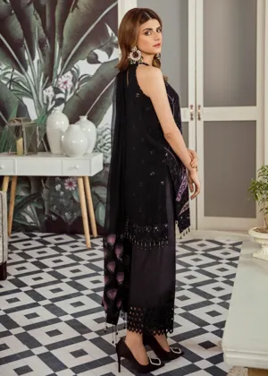 Latest Pakistani embroidered chiffon outfit in deep black color # P2419