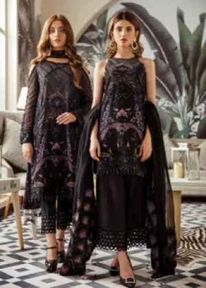 Latest Pakistani embroidered chiffon outfit in deep black color # P2419