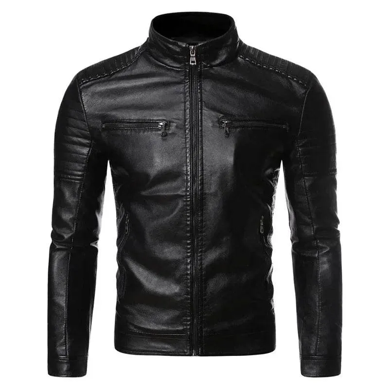 Leather Zipper Korean Trend Casual Fit Slim Baseball Clothes Autumn Fashion Leather Coat Sheepskin Men Leather Jacket New Men