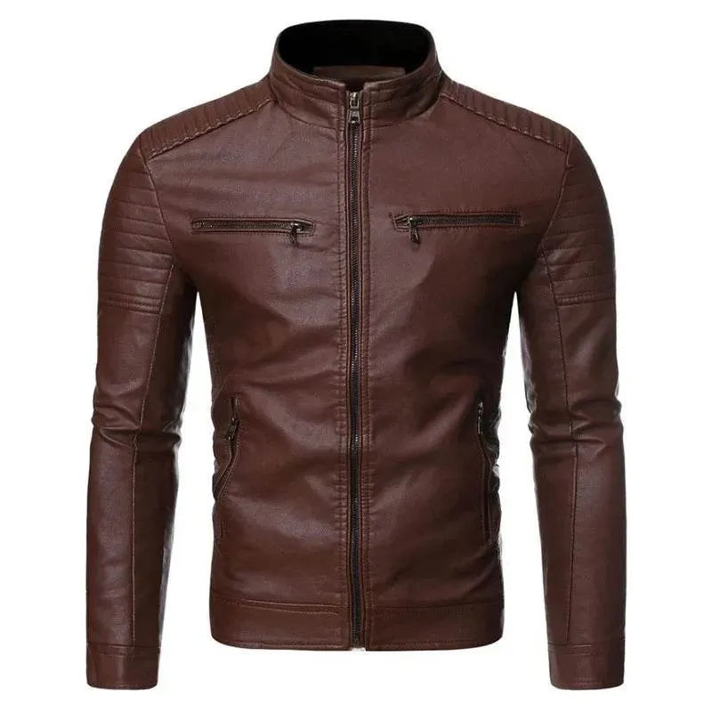 Leather Zipper Korean Trend Casual Fit Slim Baseball Clothes Autumn Fashion Leather Coat Sheepskin Men Leather Jacket New Men
