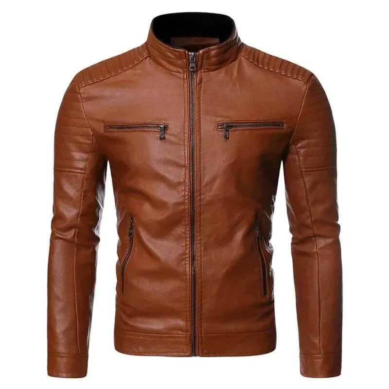 Leather Zipper Korean Trend Casual Fit Slim Baseball Clothes Autumn Fashion Leather Coat Sheepskin Men Leather Jacket New Men