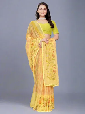 Light Yellow Chiffon Saree