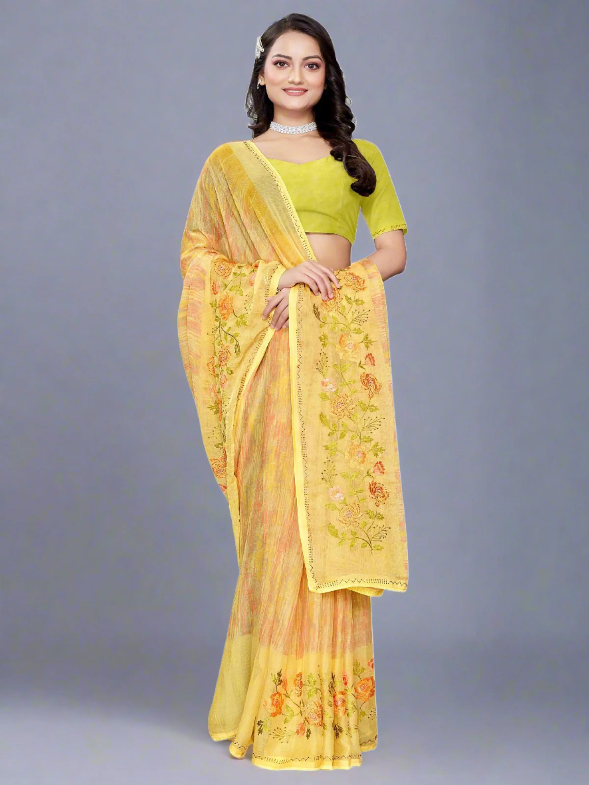 Light Yellow Chiffon Saree