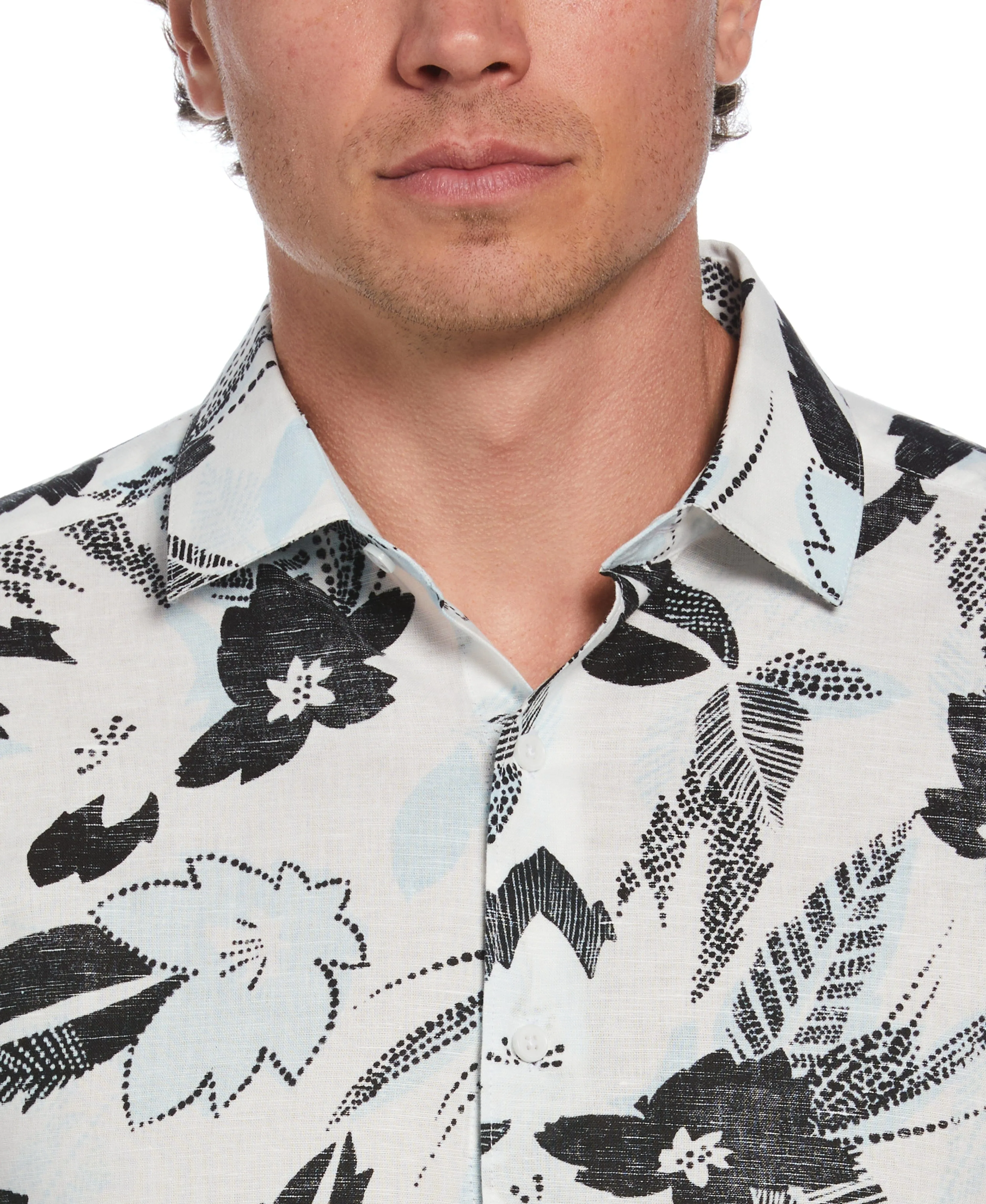 Linen Blend Abstract Floral Print Shirt