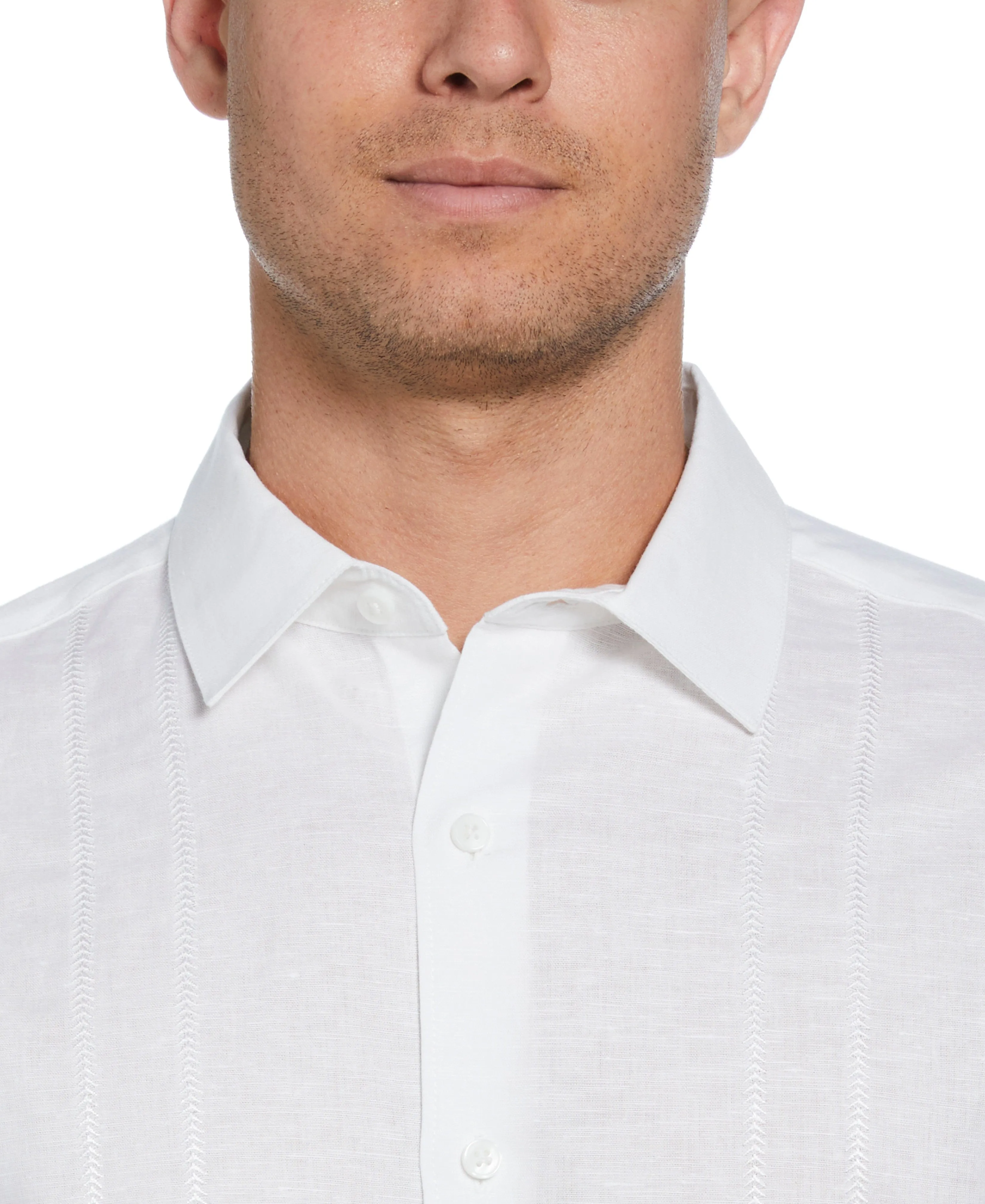Linen Blend Embroidered Panel Shirt