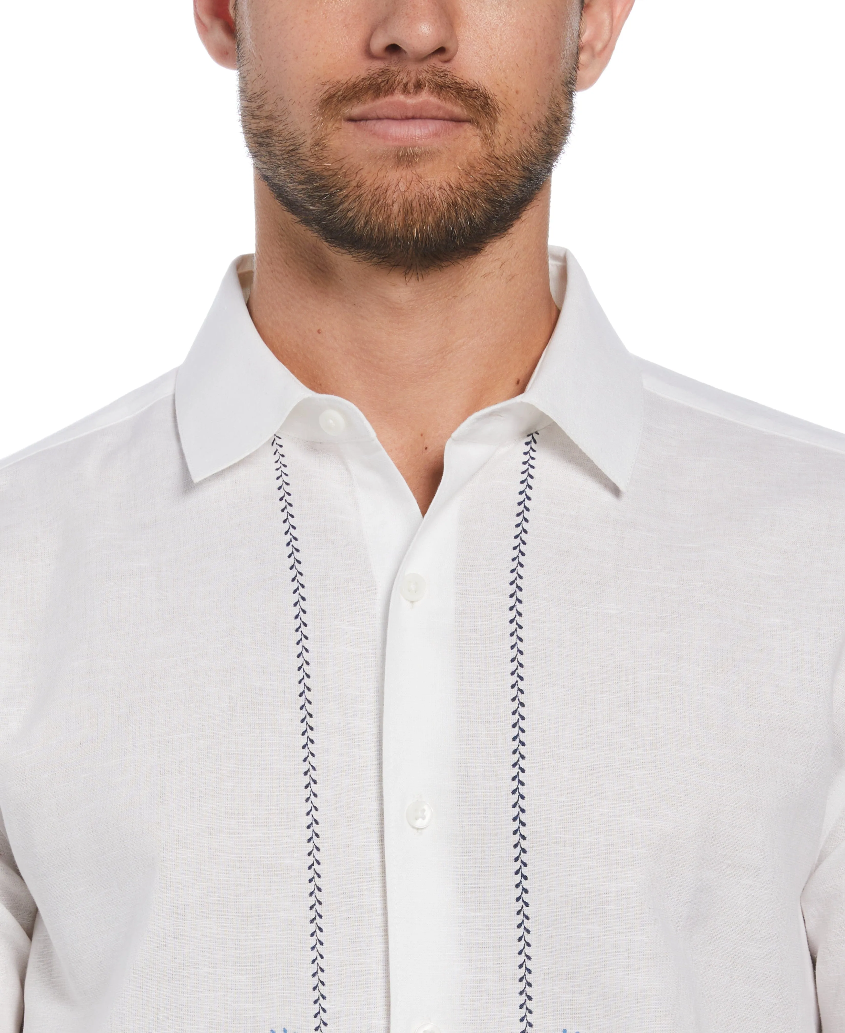 Linen Blend L-Shape Embroidered Shirt