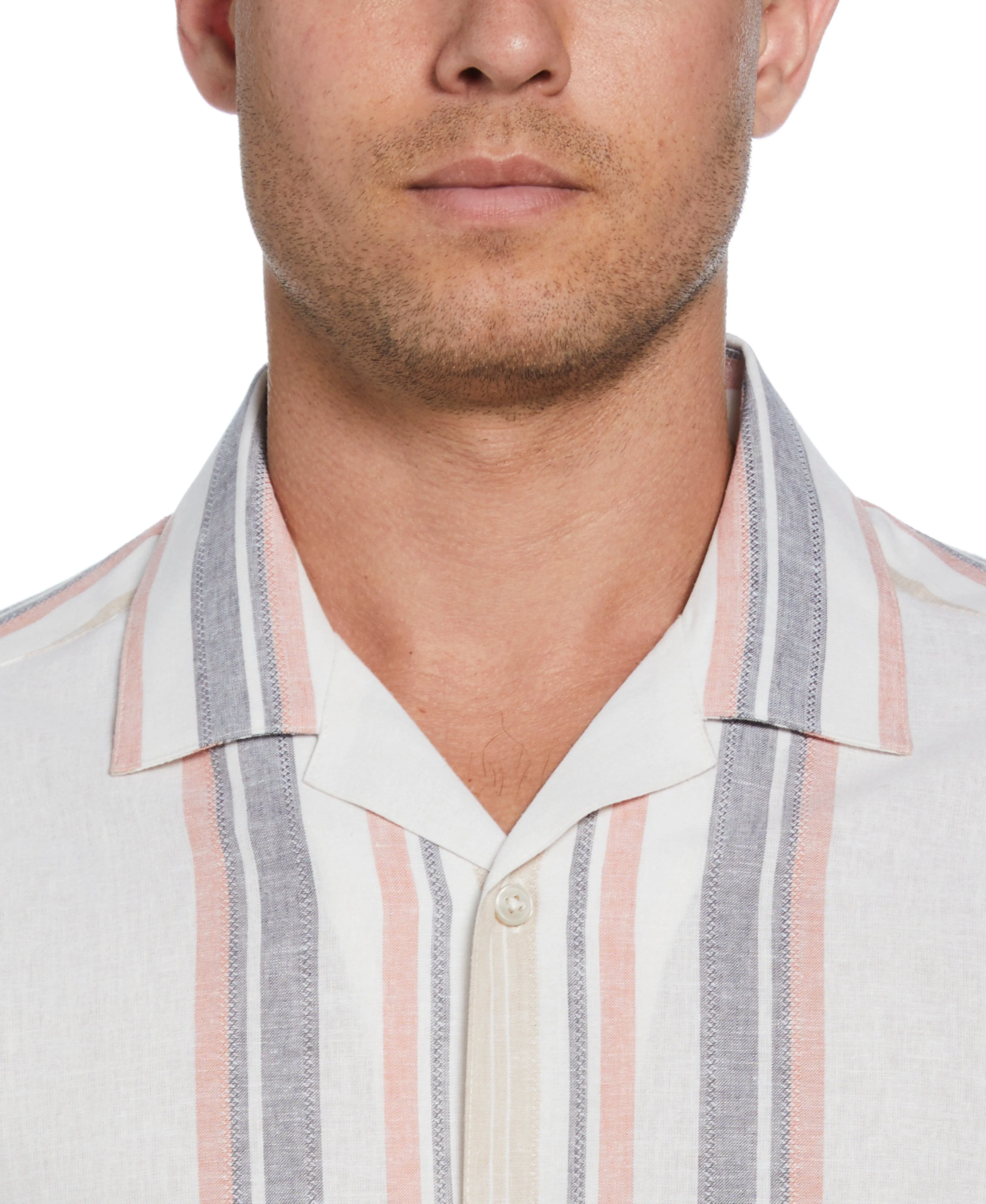 Linen Blend Striped Panel Shirt