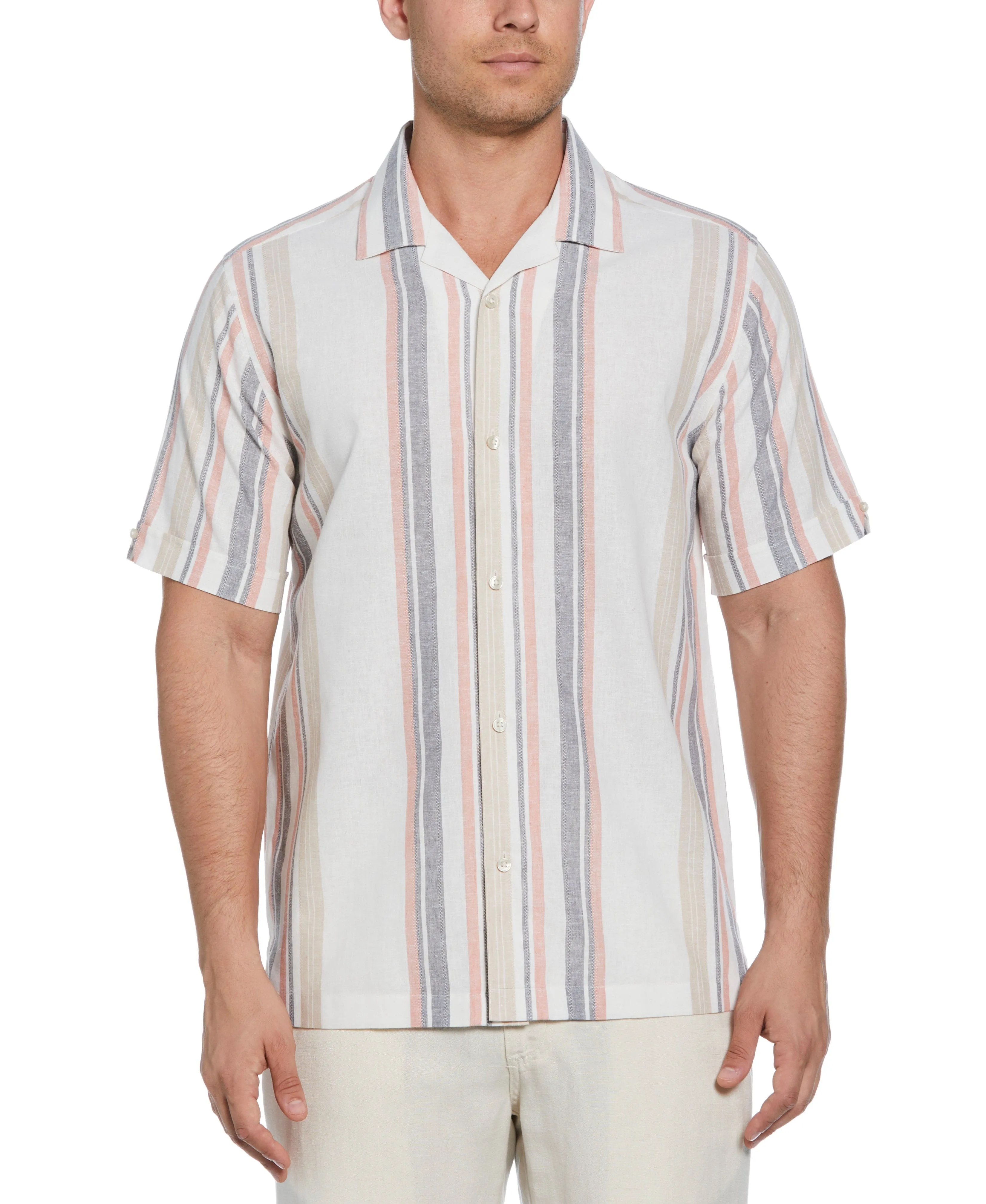 Linen Blend Striped Panel Shirt