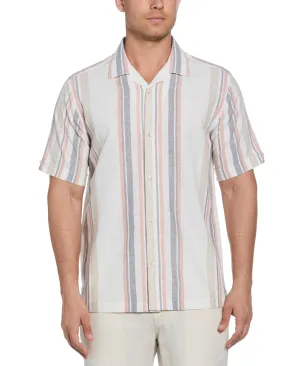 Linen Blend Striped Panel Shirt