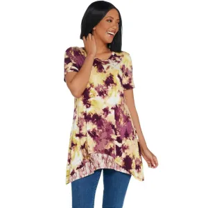 LOGO by Lori Goldstein Plus Size Tie Dye Tunic With Hi-Low Tank Top