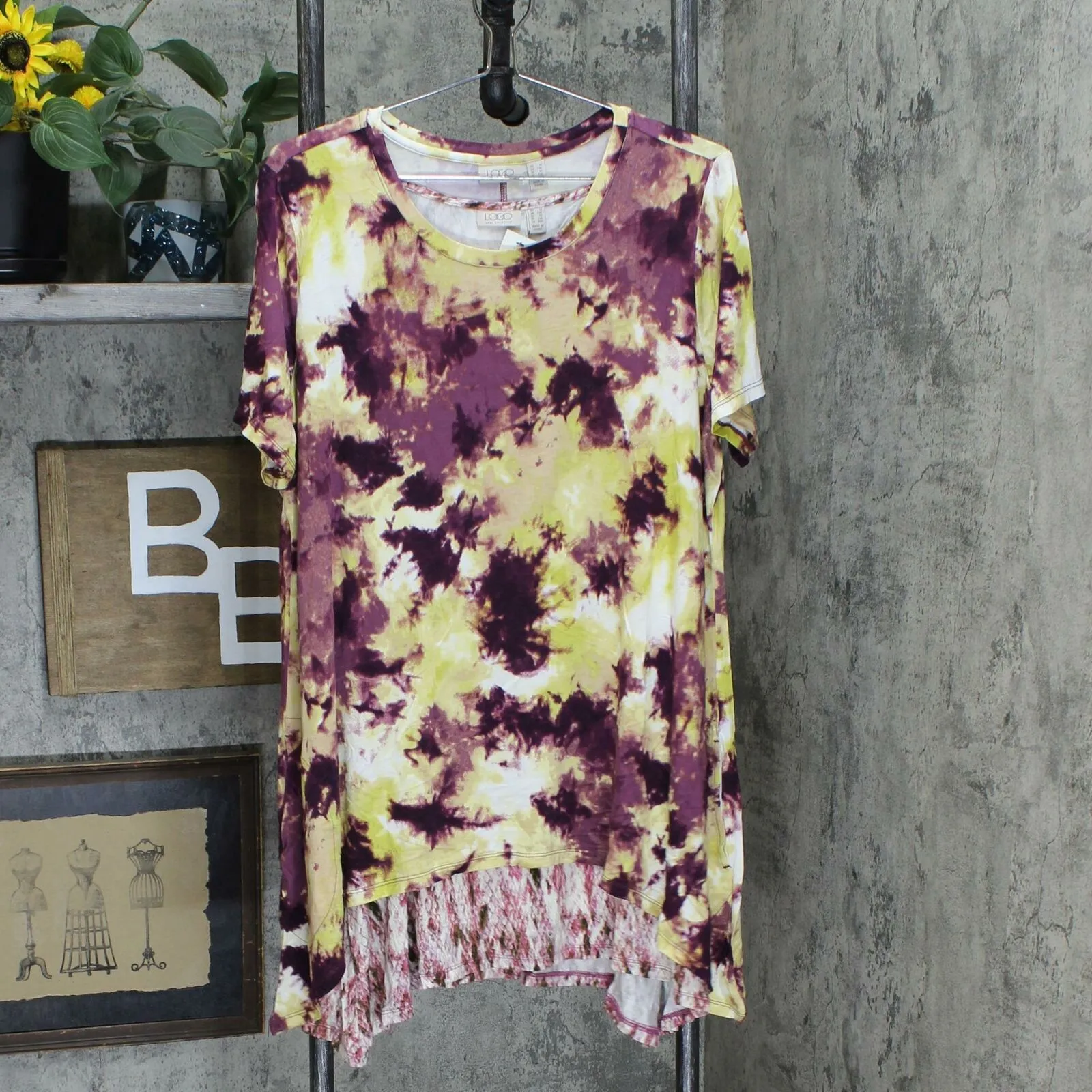 LOGO by Lori Goldstein Plus Size Tie Dye Tunic With Hi-Low Tank Top