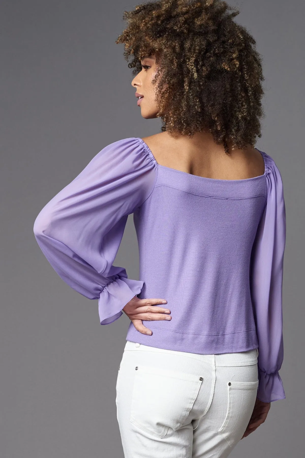 Lola & Sophie Chiffon Sleeve Peasant Top