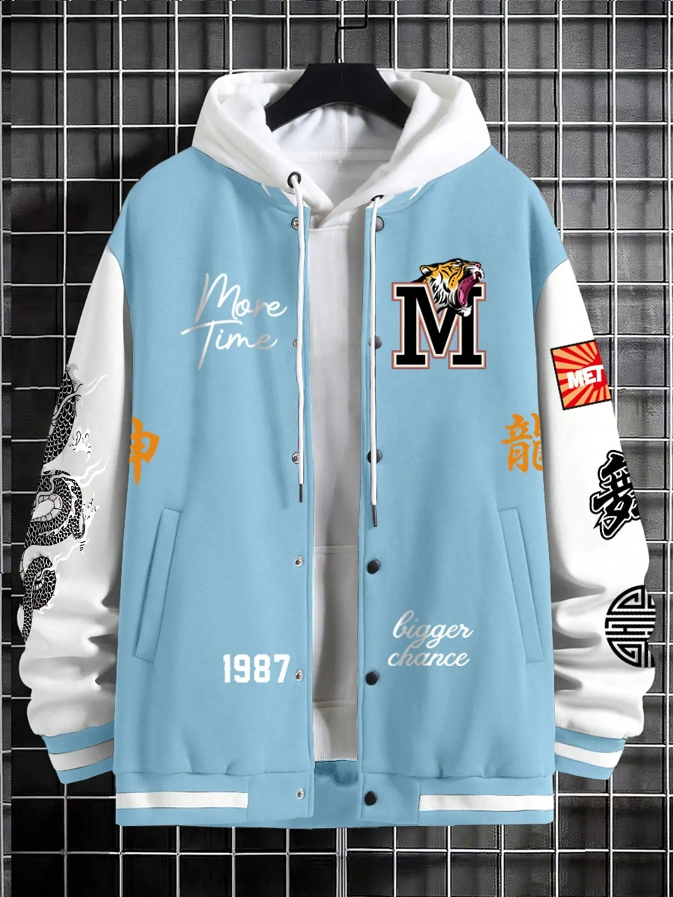 Loose Men's Color-Block Letter Printed Jacket