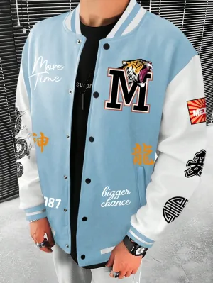 Loose Men's Color-Block Letter Printed Jacket