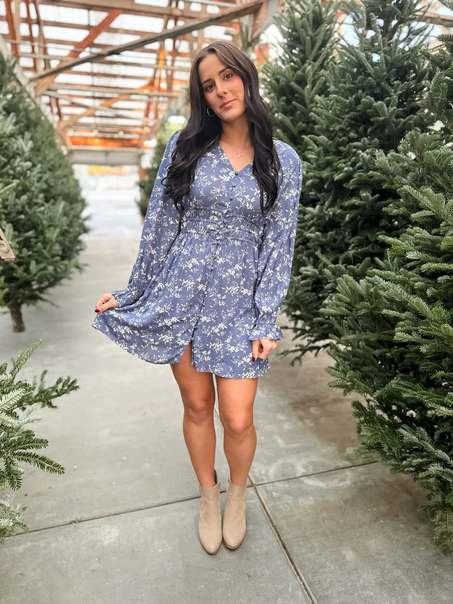 Love You Tonight Floral Dress - Light Navy