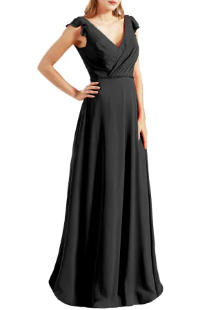 MACloth Women Cap Sleeves V Neck Chiffon Long Bridesmaid Dresses Evening Gown