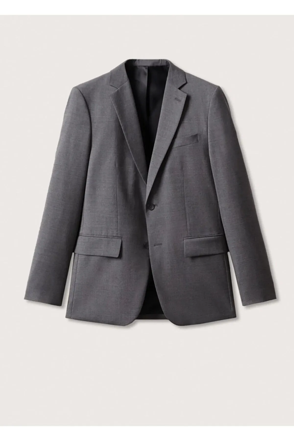 Mango Men's Grey Shearling Wool Slim Fit Suit Blazer Jacket