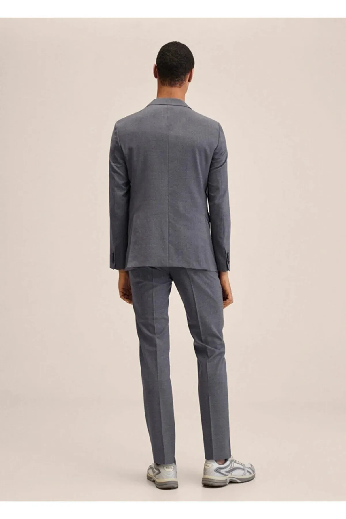 Mango Men's Grey Shearling Wool Slim Fit Suit Blazer Jacket