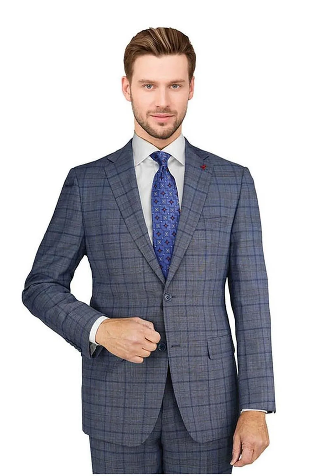 Mantoni Light Blue Plaid Suit (2-Piece Set)