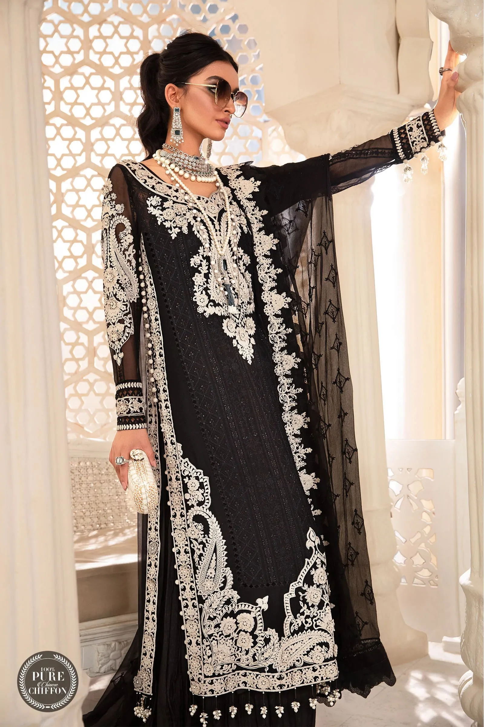 Maria B Mbroidered Chiffon EID 2022 | MPC-22-204-Black and White
