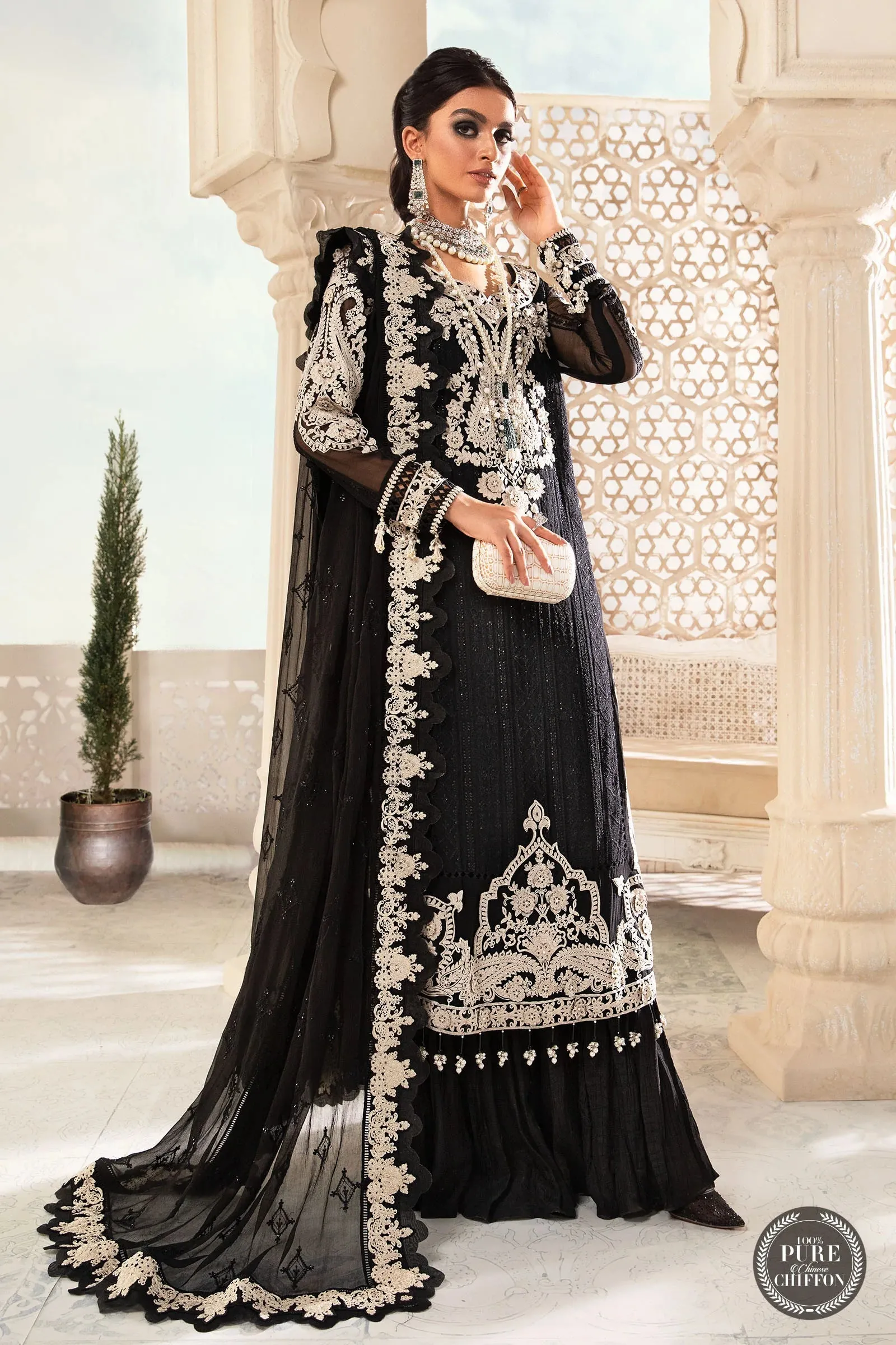 Maria B Mbroidered Chiffon EID 2022 | MPC-22-204-Black and White