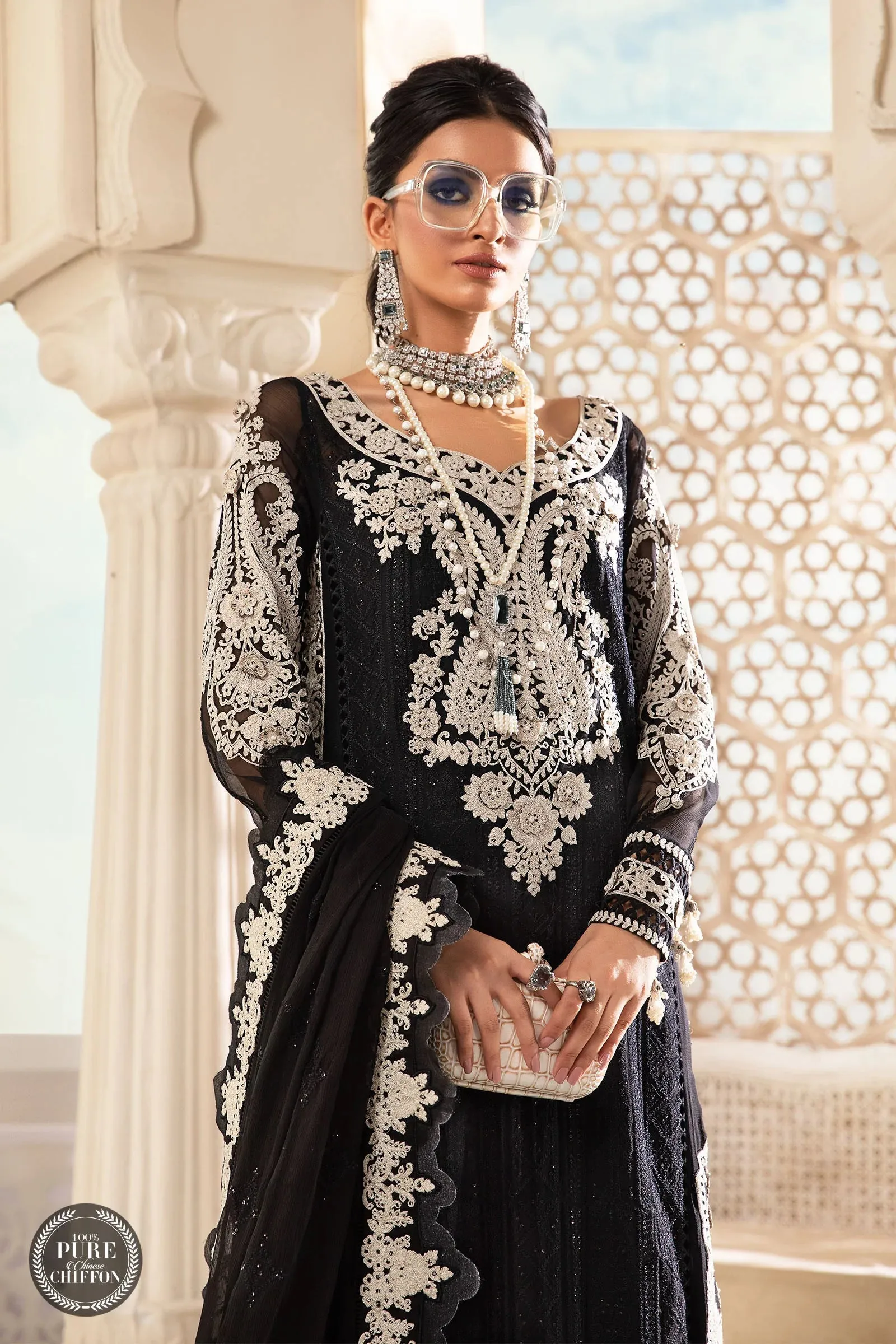 Maria B Mbroidered Chiffon EID 2022 | MPC-22-204-Black and White