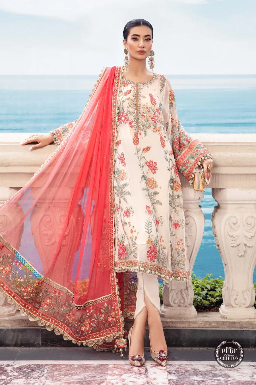 Maria.B | Embroidered Chiffon Collection '23 | MPC-23-106 Cloud white floral