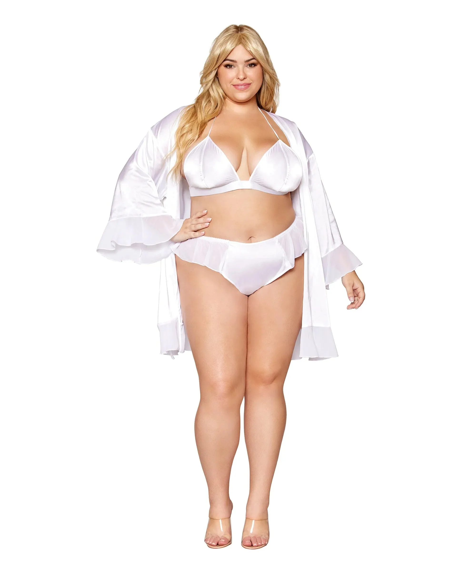 Matte Satin Robe, Bralette & Thong Set