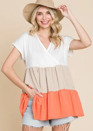 Melrose Tiered Color Block Top | Soft White