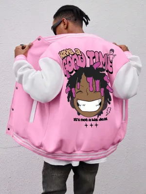 Men Street Fashion Hip-Hop Baseball Jacket ,Back To School Going Out Graphic Baseball Long Sleeve Color Block Jacket, For Friends, Husband, Boyfriend Gifts