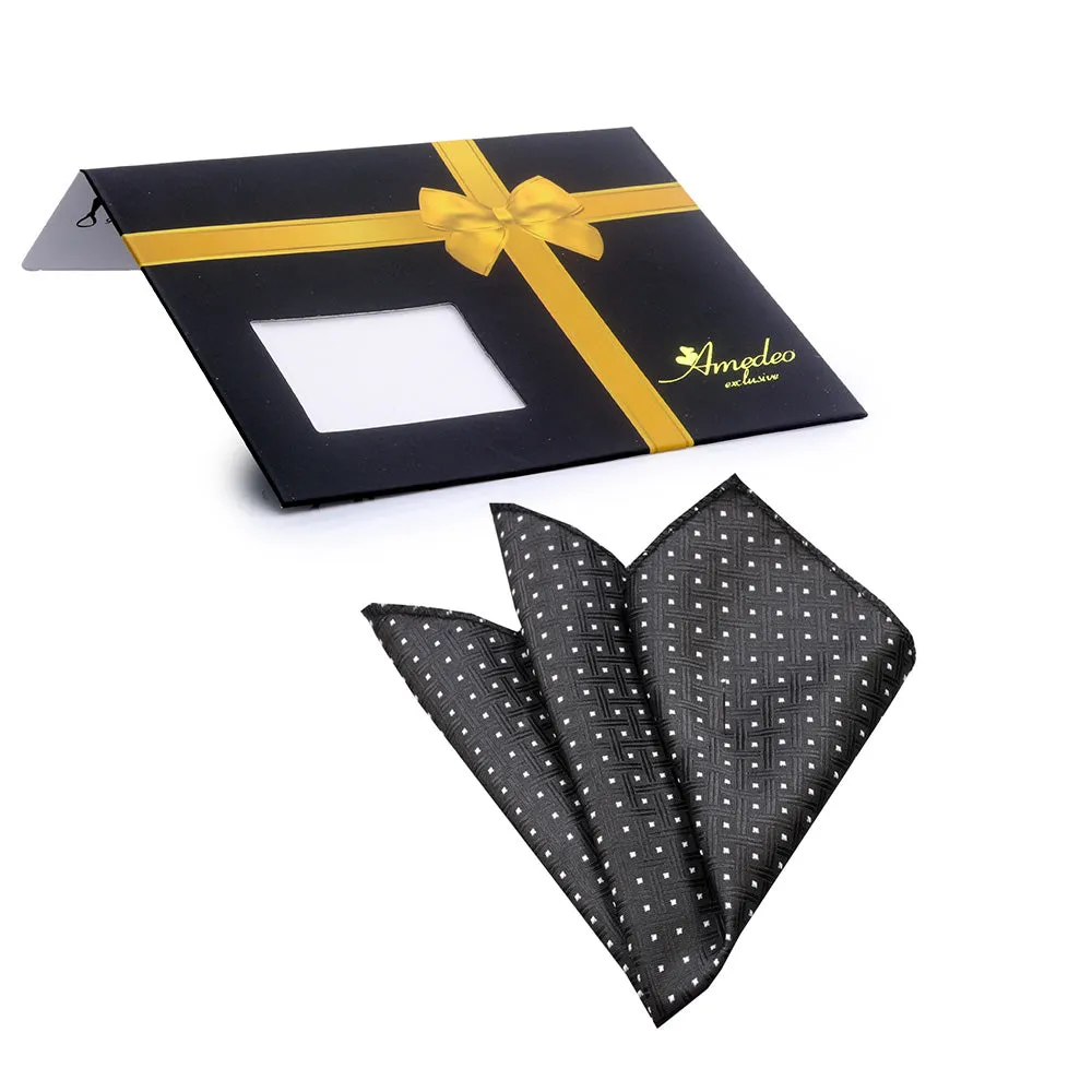 Men's Black Check with White Dots Pocket Square Hanky Handkerchief