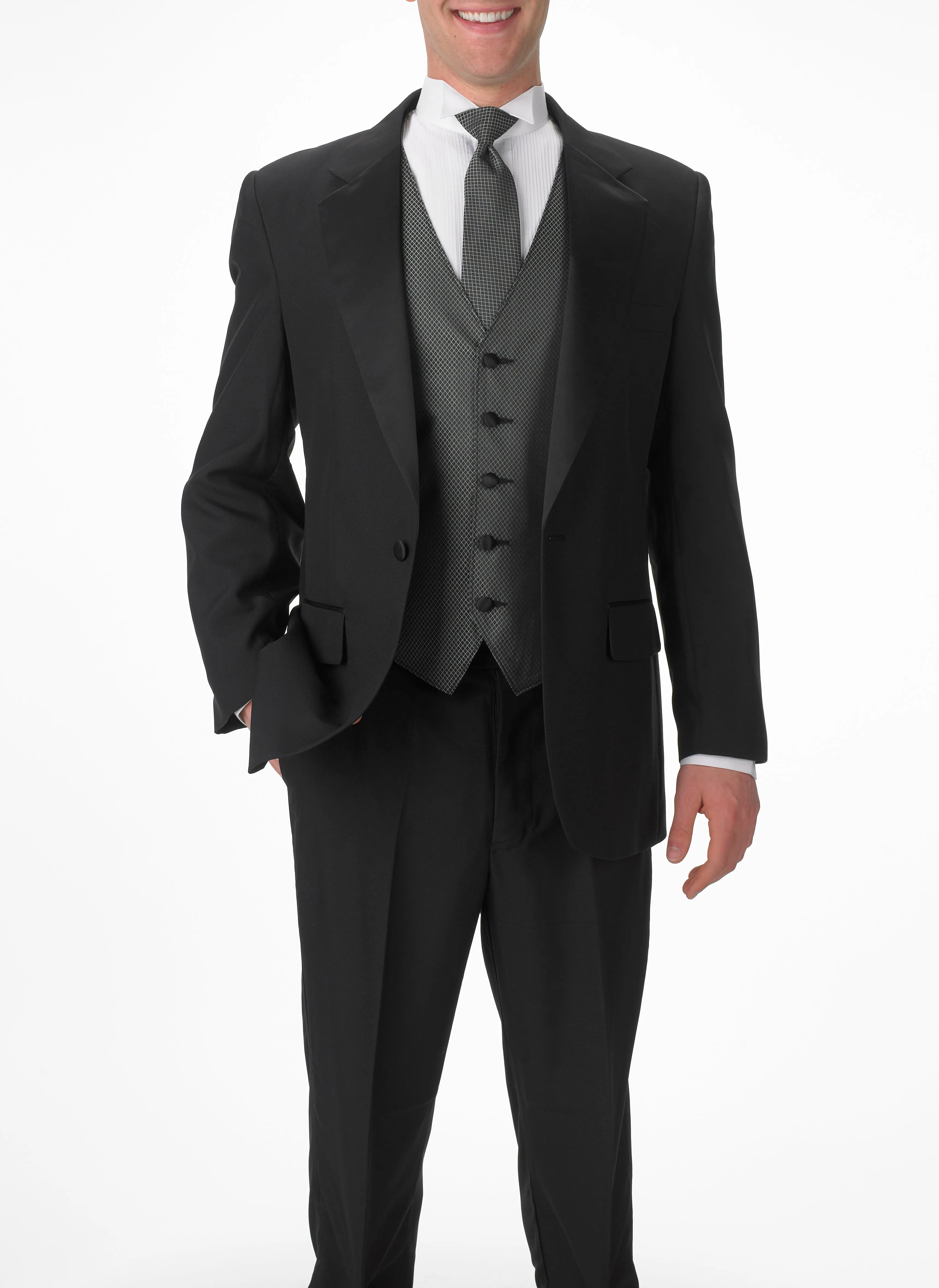Men's Black, Single Breasted, 1-Button, Satin Notch Lapel Tuxedo Jacket