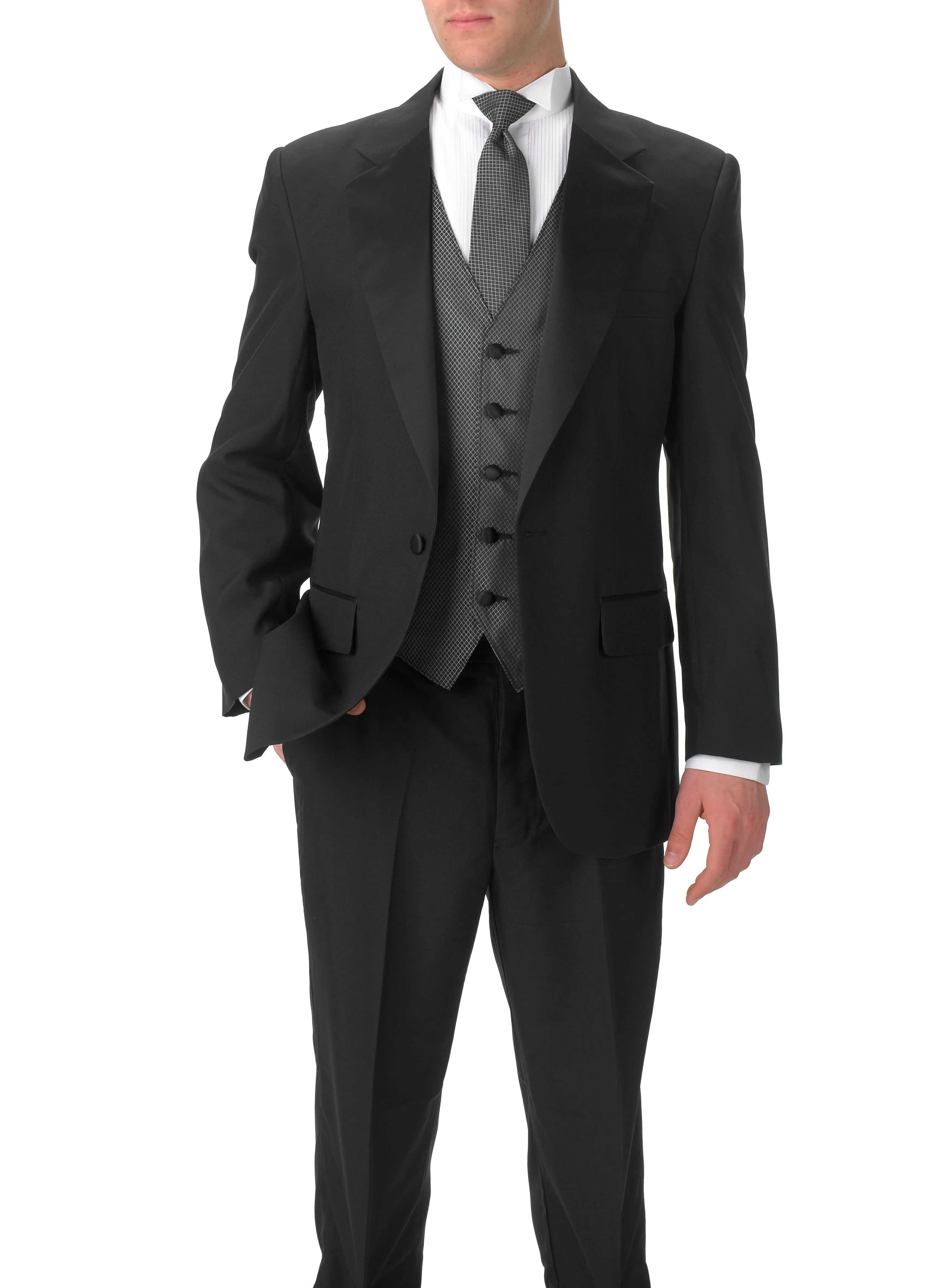 Men's Black, Single Breasted, 1-Button, Satin Notch Lapel Tuxedo Jacket